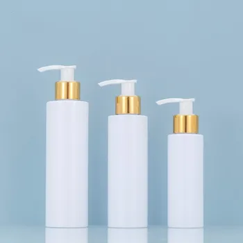 

30pcs100ml/150ml/200ml With gold pump bottle 100cc white plastic Emulsion pump bottle Cosmetic packaging bottles,