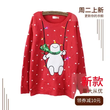 

New Style Crew Neck Pullover Snowman Acrylic Sweater Europe and America 2020 Autumn and Winter Sweater Red Tops