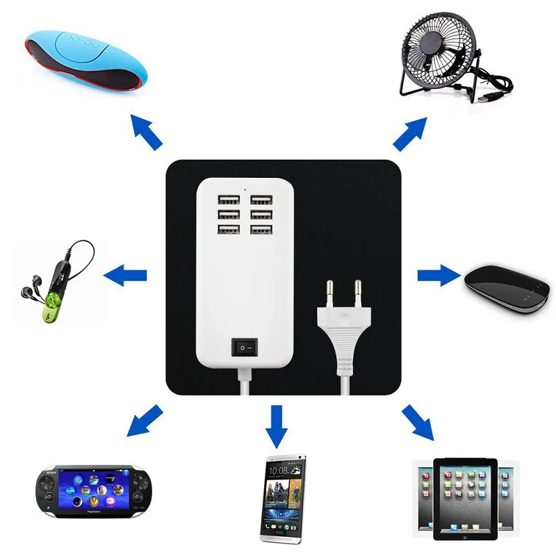 6 Usb портов зарядное устройство концентратор для телефона планшета 20 Вт умная настенная розетка зарядка удлинитель адаптер питания