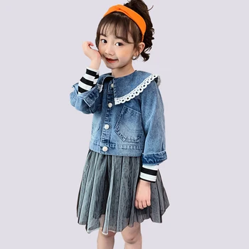 

Children Clothes Lace Neck Clothing For Girls Outerwear + Dress 2PCS Clothes For Girls Teenage Costumes For Children