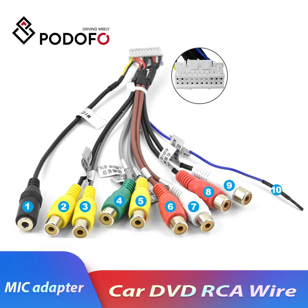 Podofo автомобильный Радио RCA выход дополнительный микрофон провод aux in Кабель адаптер|Кабели адаптеры и