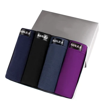 

4pc Boxed Bamboo Fiber Modal Men's Underwear Breathable Solid Color Flat Angle U Convex Mid Waist Underwear Underwear