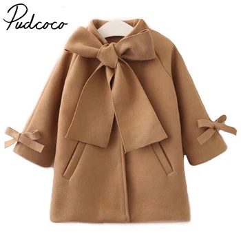 

Pudcoco Toddler Kid Baby Girls Overcoat Woolen Bowknot Single Breasted Coat for Girl Outerwear Winter Warm Clothes Snowsuit