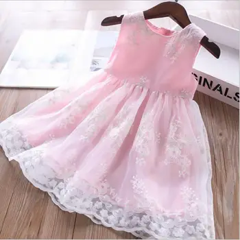 

girls flower lace embroidery sleeveless dress cotton tulle dress for girl wholesale