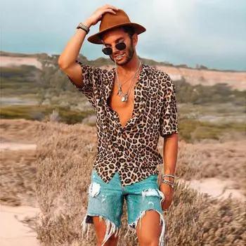 

2020 New Men Vintage Leopard Print Shirts Summer Casual Short Sleeve loose Shirts Man Male Fashion Shirt Tops Plus Size S-3XL