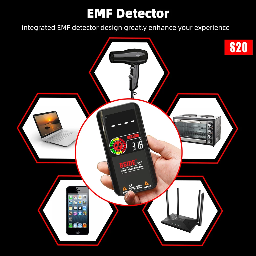 BSIDE Profesional Digital Multimeter Smart 9999 EMF Multitester DC AC Voltage Capacitor Ohm Diode Live Electric Tester USB charg 5