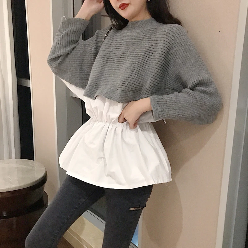 TWOTWINSTYLE корейский женский свитер с круглым вырезом и длинными рукавами мозаичное яркое цветное женское пуловеры осень негабаритный Модный