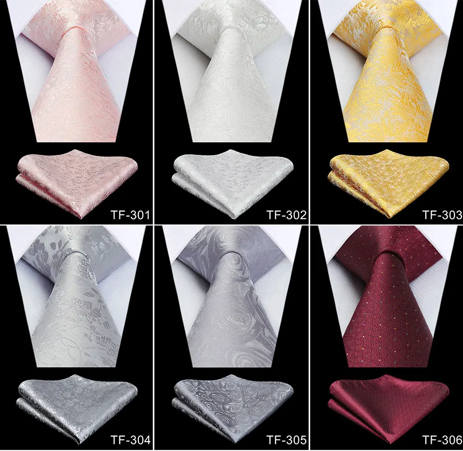 Party Wedding Men's Silk Ties Gray Yellow Paisley Floral Jacquard Necktie Handkerchief Set