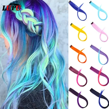 

LUPU Synthetic Hair Extension Long Straight 1 Clip In One Piece Colored Strands Of Hairpieces Rainbow Highlight Ombre Gray Pink