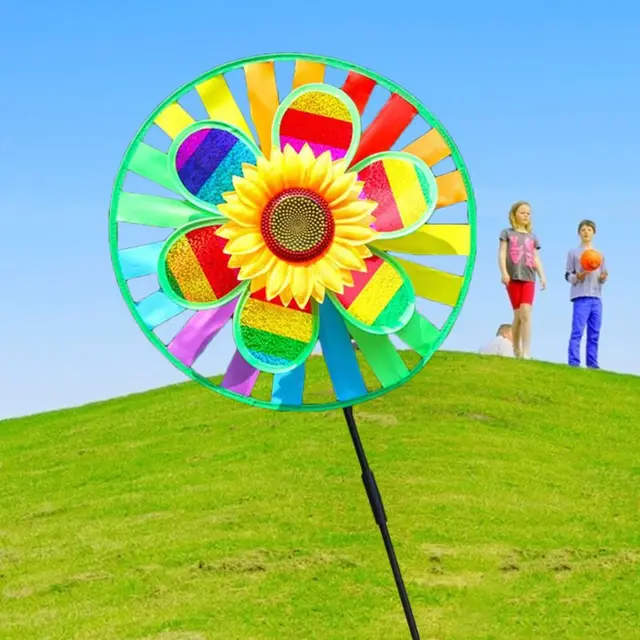 OOTDTY Double Layer Sequin Sunflower Windmill Wind Spinner Colorful Pinwheel Home Garden Yard Decoration Kids Baby Outdoor Toys 2