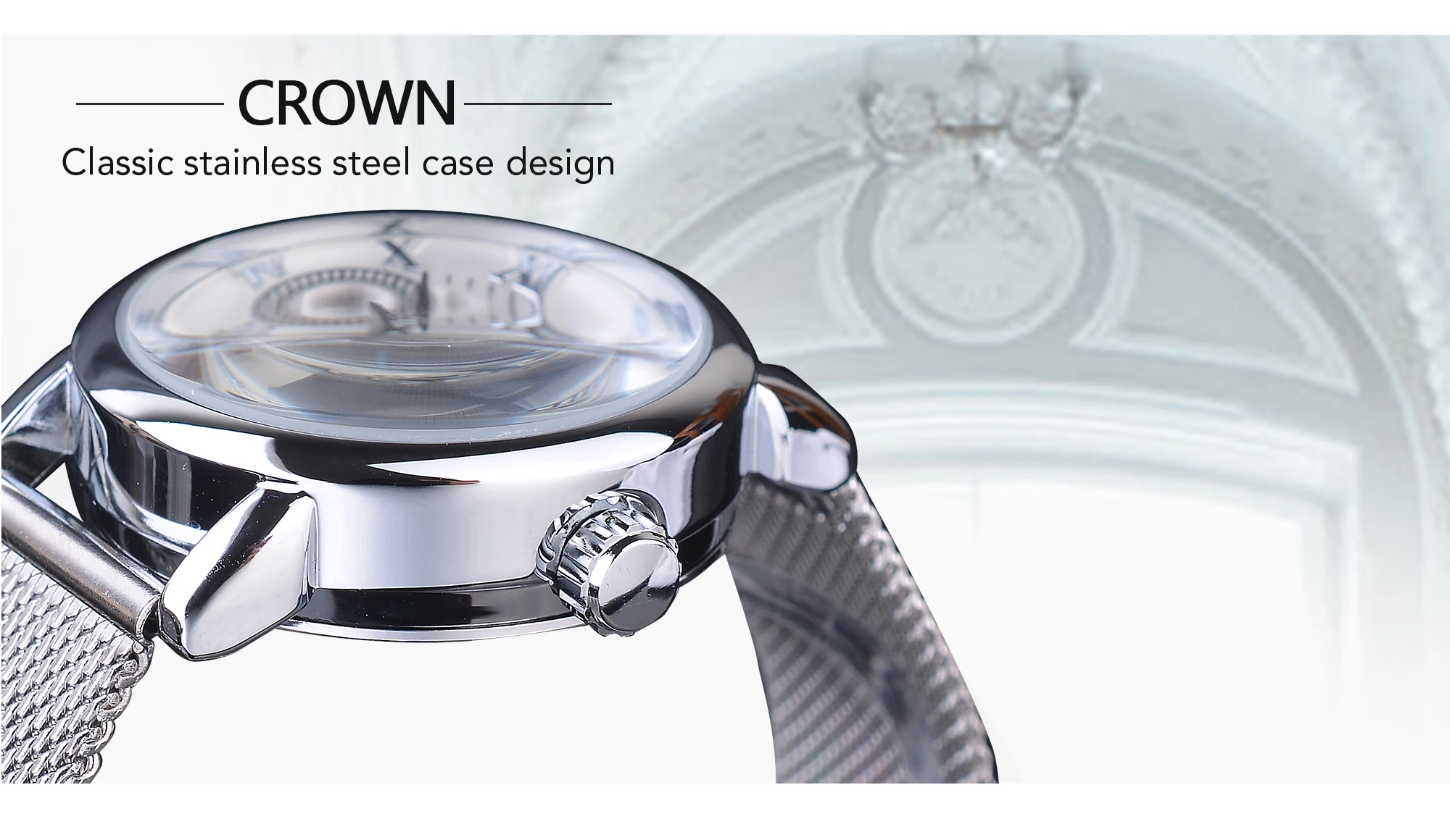 Forsining Fashion Women's Luxury Rose Golden Mechanical Watch Roman Numerals Transparent Skeleton Watches Stainless Steel Clock