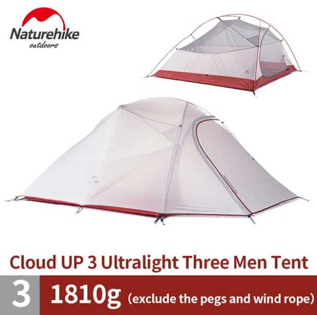 Naturehike Cloud Up Series 1 2 3 человек Сверхлегкий тент оборудование для кемпинга 20D нейлон Открытый Палатка с ковриком - Цвет: Up3 20D Gray