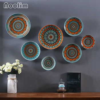 

Creative Ceramic Nordic Bohemia Wall Hanging Plate Home Decoration Living Room Restaurant Hotel Wall Mounted Decorative Plate