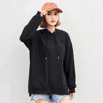 

2020 new women's cotton round neck long sleeve sweater pullover hooded sweater