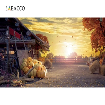 

Laeacco Countryside Yard Cottage Maple Tree Pumpkin Haystack Photography Backdrops Autumn Backgrounds Baby Portrait Photocall