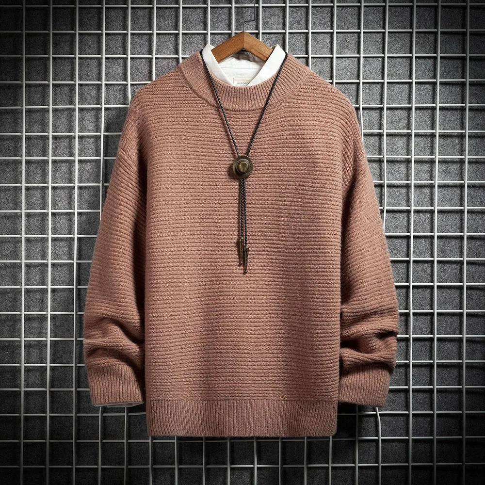 Deals Winter Sweater Men Solid Black Yellow Fashion Minimalist Knitwear Business Casual Pullover Man Knitted Sweaters Oversize Jumper