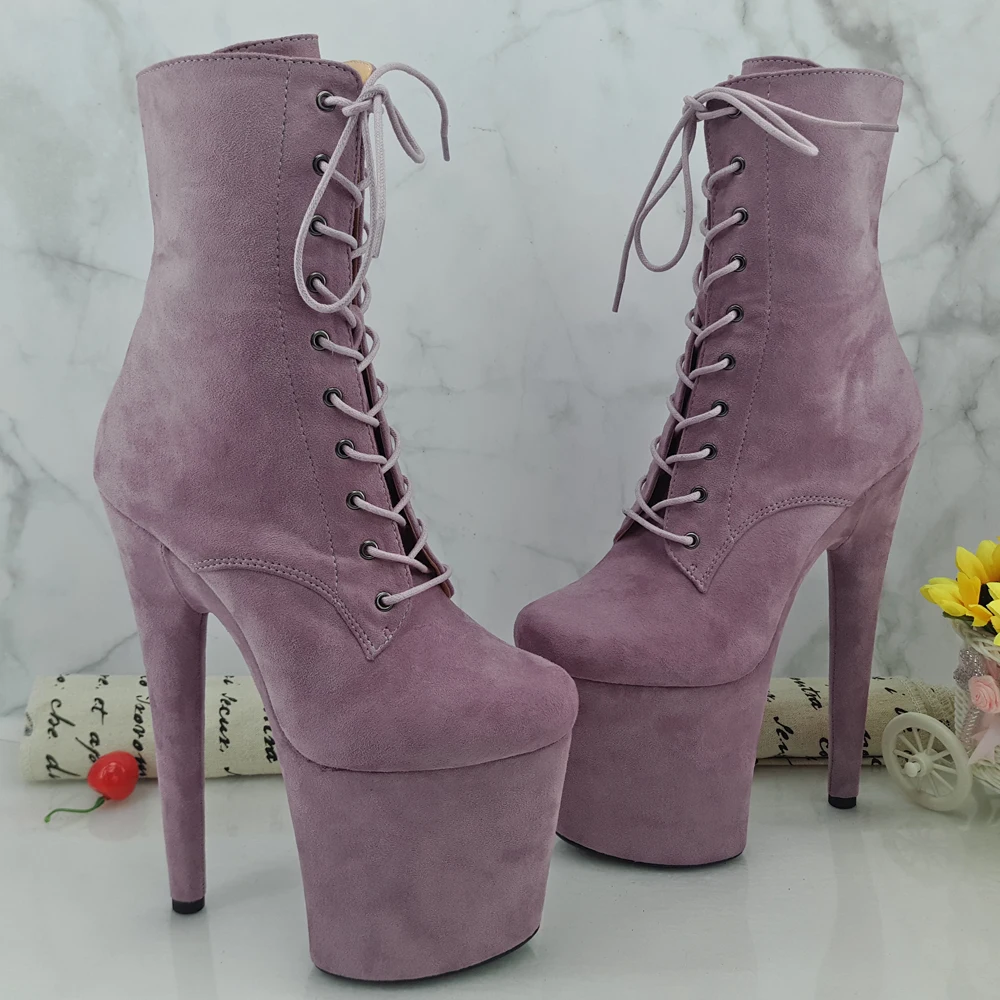 Leecabe/Обувь для танцев на шесте на каблуке 20 см; фиолетовые замшевые ботинки на платформе с высоким каблуком; ботинки с закрытым носком для танцев на шесте