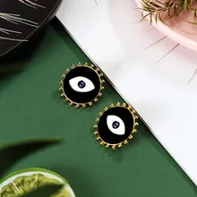 Новинка, последняя мода, минималистичные черные круглые серьги-гвоздики "сглаза" для женщин, винтажные массивные серьги "сглаза", ювелирные изделия