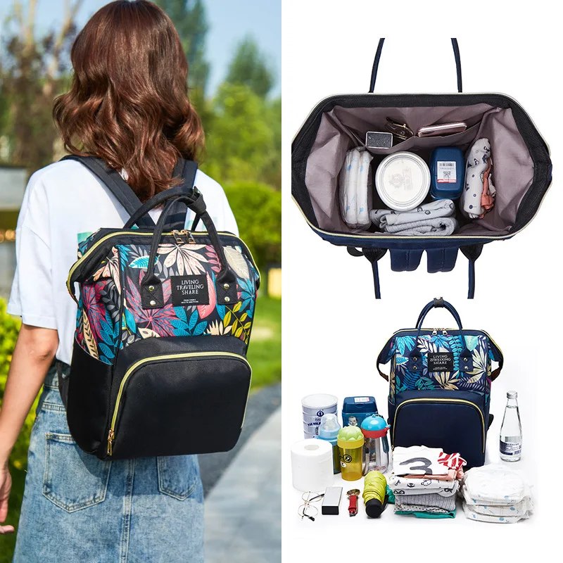 

Large capacity Mummy Maternity Travel Backpacks Nylon Plant Print 2020 Stylish Baby Diaper Shoulder Bags Daily Casual mummy bag