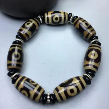 

Tibetan age unknown authentic to pure penetration chalcedony three-eyed old dzi bracelet ethnic style