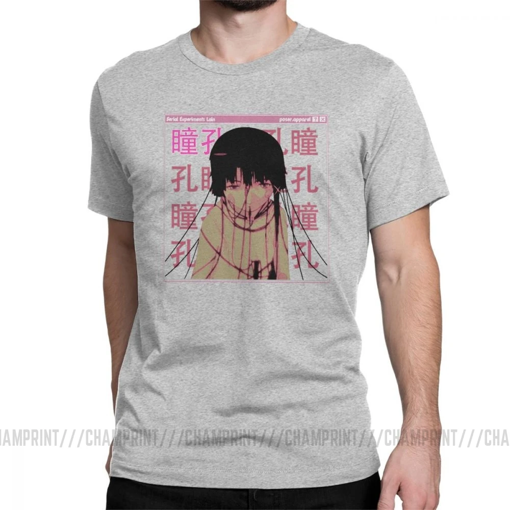 Серый Сераил эксперименты Lain Sad японское аниме Манга футболки мужские короткие Рукава Винтажные футболки Чистый хлопок топы размера плюс футболки - Цвет: Серый
