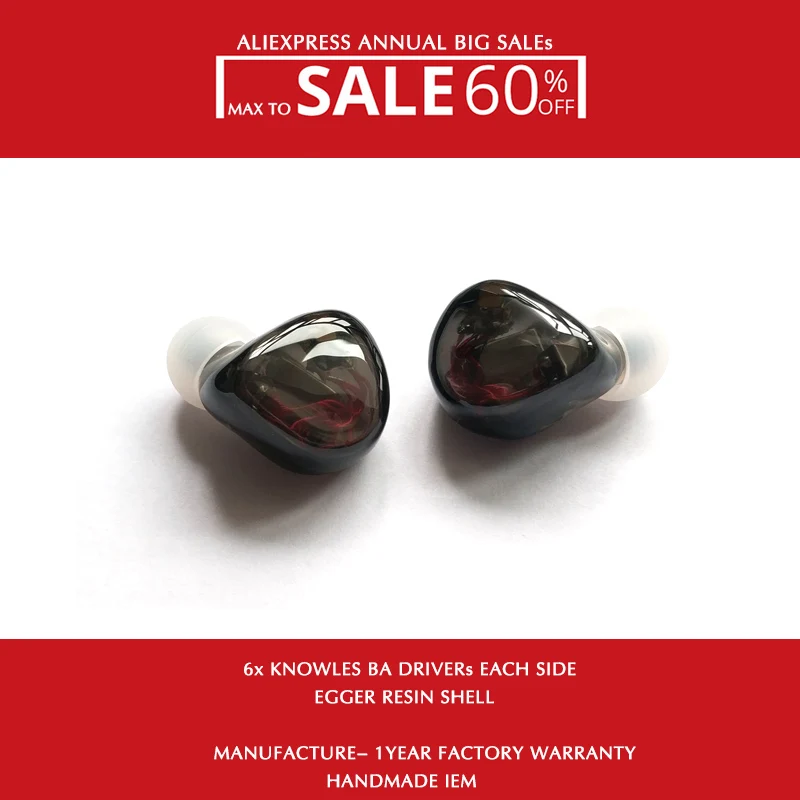 Проводные наушники A6 IEM для телефона с шумоподавлением и 6 драйверами Knowles BAs 1 2 м