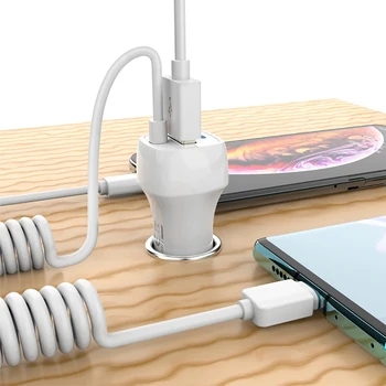 

Car Charger With USB Cable Mobile Phone Charger For iphone 11 7 Samsung S10 Xiaomi Micro USB Type C Cable Fast Car Phone Charger