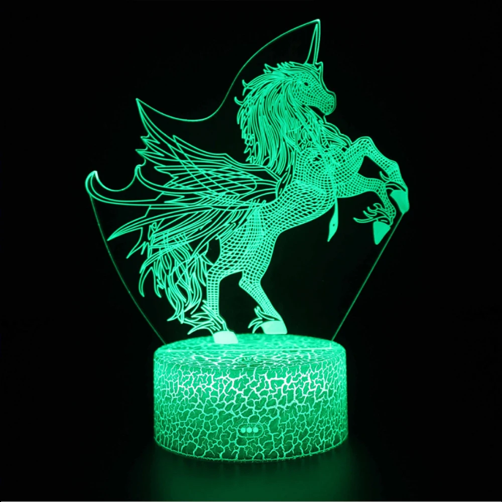

New Pegasus Night light RGB 3D Lamp table lamp romantic festival birthday USB battery decoration crack Base Christmas Gift light