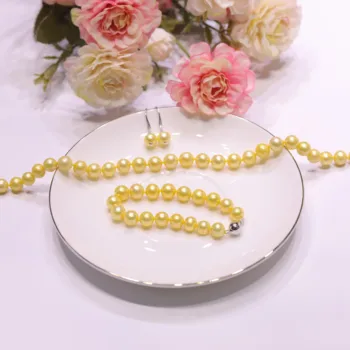

925 sterling silver freshwater pearl jewelryset necklace earrings bracelet for women Christmas gift