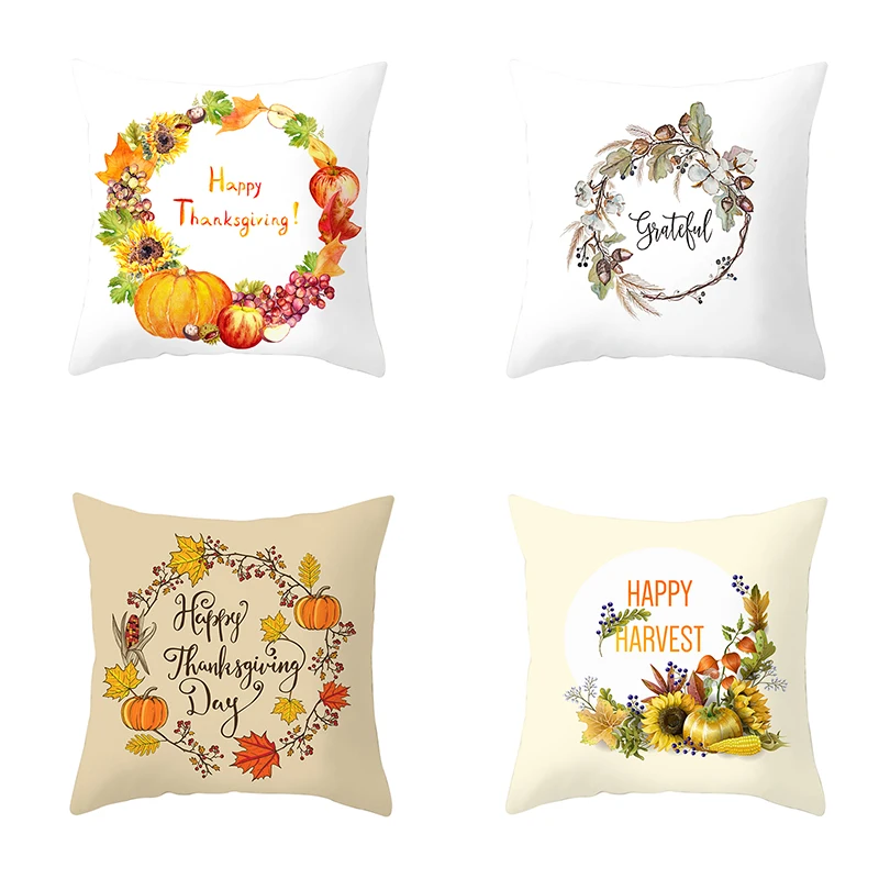 

Thanksgiving print decorative pillow cover comfortable linen soft Cushion Cover 45x45cm home decoration pillow case