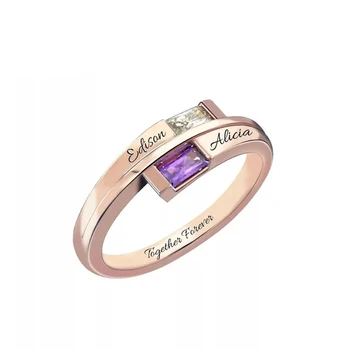 

XiaoJing new 925 Sterling Silver Square Zircon Custom Ring Engraved Name and Birthday Stone Ring Commemorative Gifts wholesale