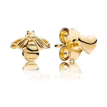 

Original S925 Sterling Silver Earringgold Plated Love And Honey Bee Shine Earrings For Women Wedding Gift Fashion Jewelry
