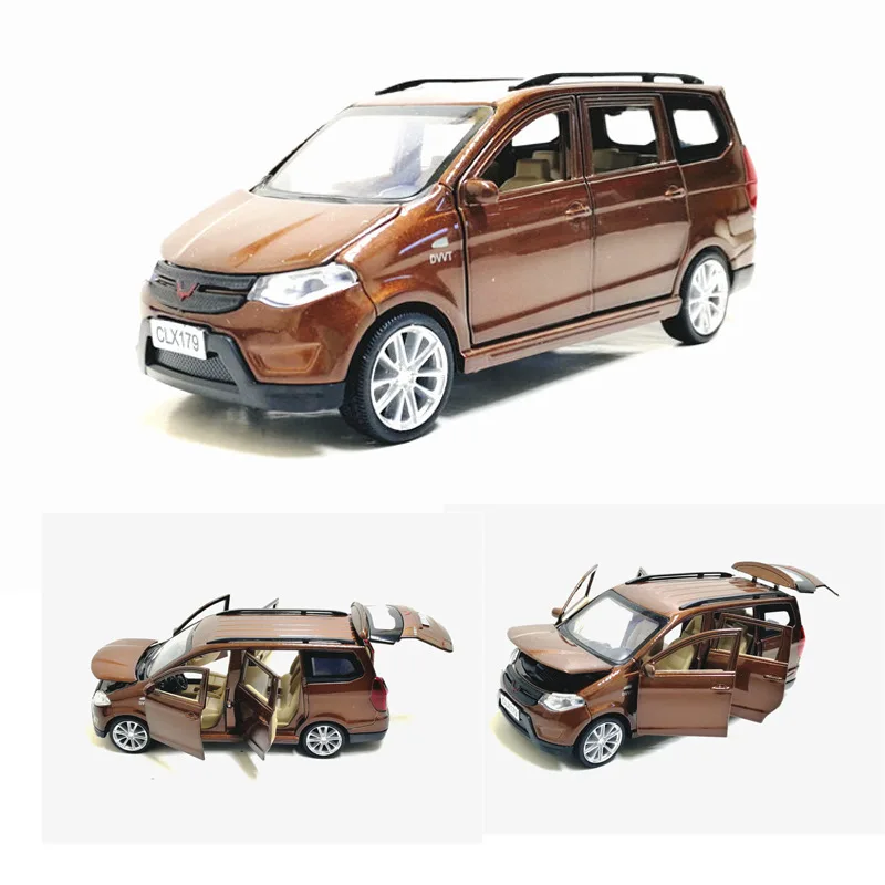1:32 в коробке Wuling Hongguang коммерческий автомобиль 6 Открытый MPV детская игрушка звук и светильник Полицейская машина модель автомобиля из сплава