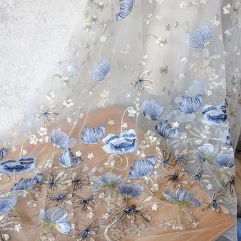

Colors mesh lotus embroidery lace fabric gold thread embroidery tulle net fabric diy Wedding dress skirt head gauze accessories