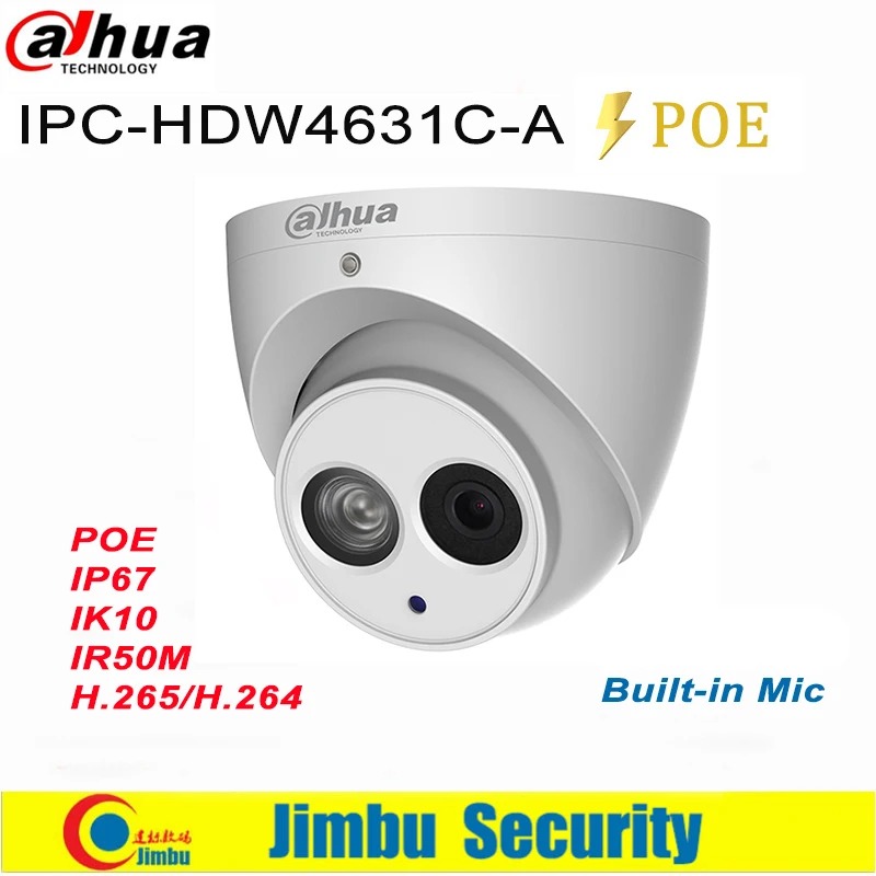 Dahua 6MP IP камера POE IPC-HDW4631C-A 4MP IPC-HDW4433C-A H.265 Поддержка Встроенный микрофон ИК IP67 CCTV купольная камера безопасности