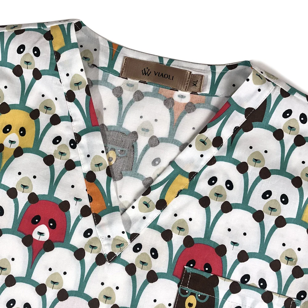 V-neck Breathable Dental clinic scrubs tops cartoon printing Pet doctor uniforms hospital nursing scrubs tops medical workwear
