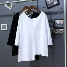 Распродажа Tumblr Blusa летняя Однотонная футболка Женская свободная модная простая Универсальная футболка с рукавом три четверти правая левая Лоскутная Рабочая Футболка