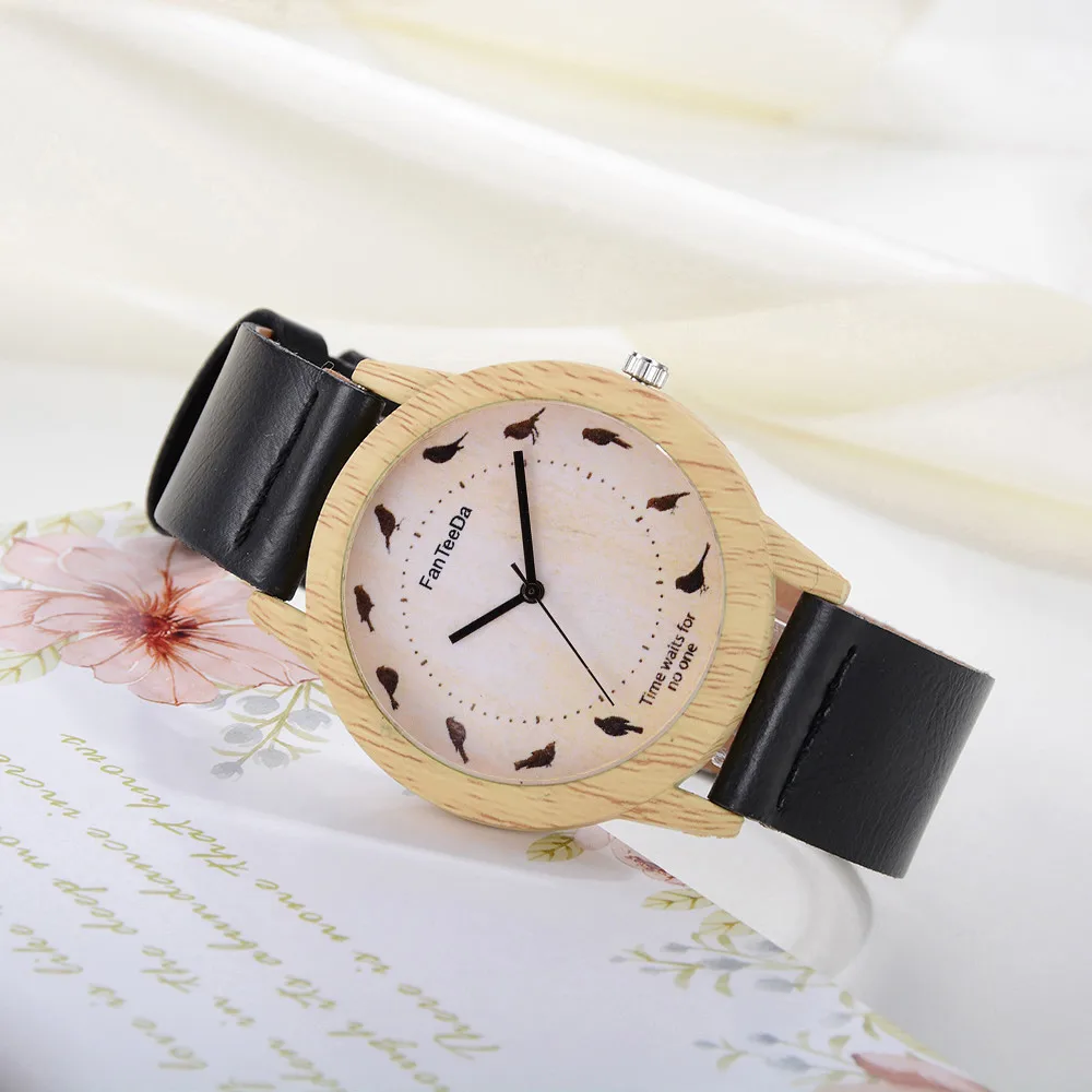 

Men's wooden leather alloy watch Luxury Fashion Leather Band Analog Quartz Round Wrist Watch Watches HOT
