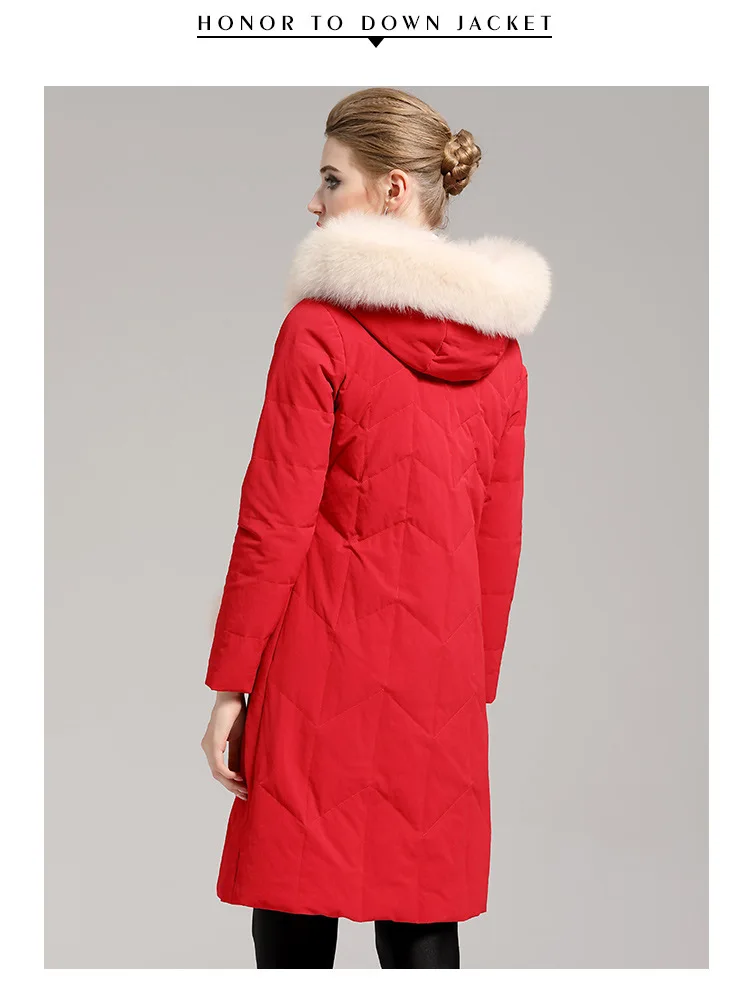 winter new down jacket women's thickening fashion temperament slim 90 down medium length large wool collar coat 402