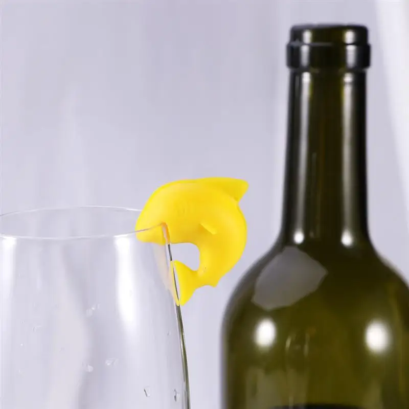6 шт. Силиконовый красный маркер на стакан для вина маркер напитков Творческий Дельфин Форма стекло идентификация маркер смешанные цвета