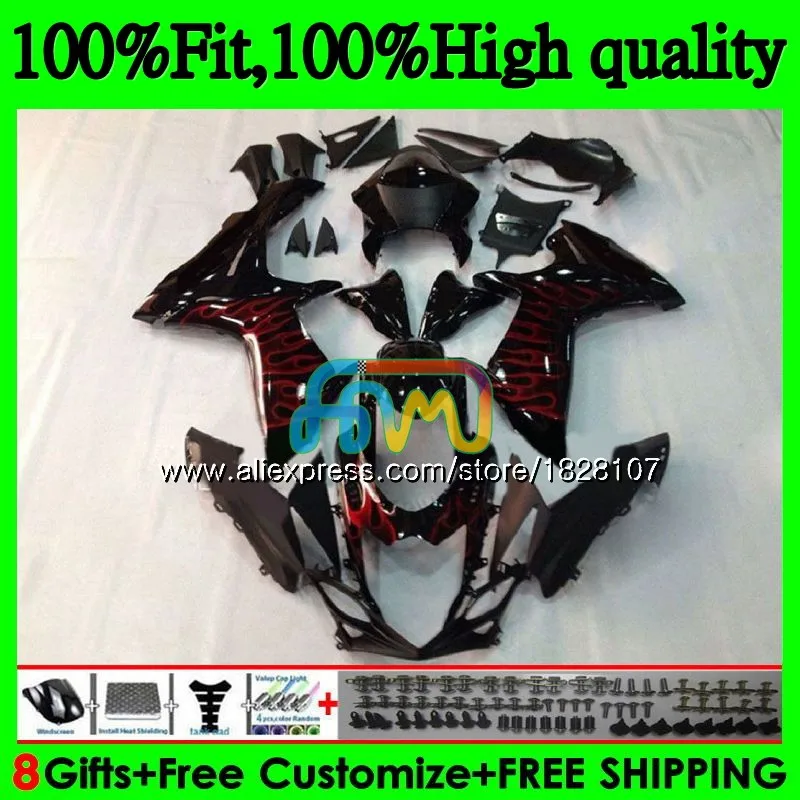 Инъекции для SUZUKI GSXR 600 750 GSXR750, возрастом 11, 12, 13, 14, 15, 39BS. 14 K11 GSXR600 Красный Пламя 2011 2012 2013 обтекатель