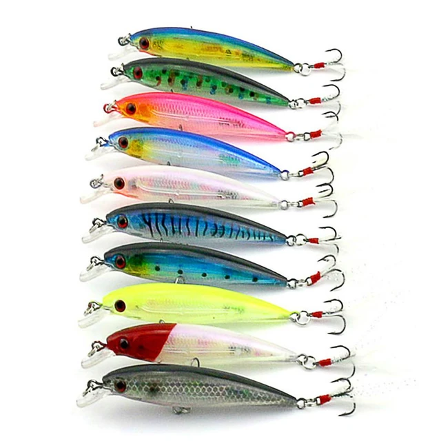 10pcs/lot 8g Fishing Lure Set 3D Eyes Floating Minnow Wobbler Lures  Aritificial Plastic Swim Bait