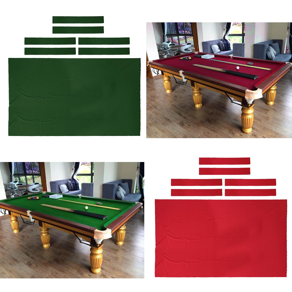

2 Set, 2.8 x1.53m Durable Billiards Pool Table Cloth Felt + 6 Felt Strips (every set) for 9ft Snooker Table - Green + Red