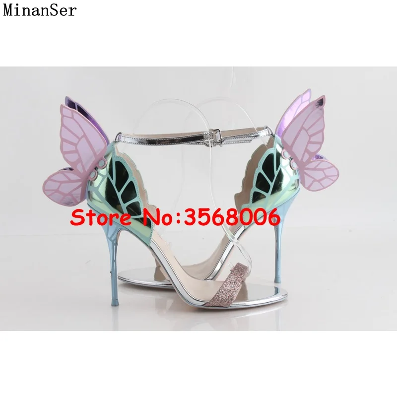 picture 1 Свадебные вечерние босоножки с крыльями ангела для девочек; zapatillas mujer; женские модные свадебные туфли с бабочками; женские туфли-лодочки на высоком каблуке - Цвет: picture 1