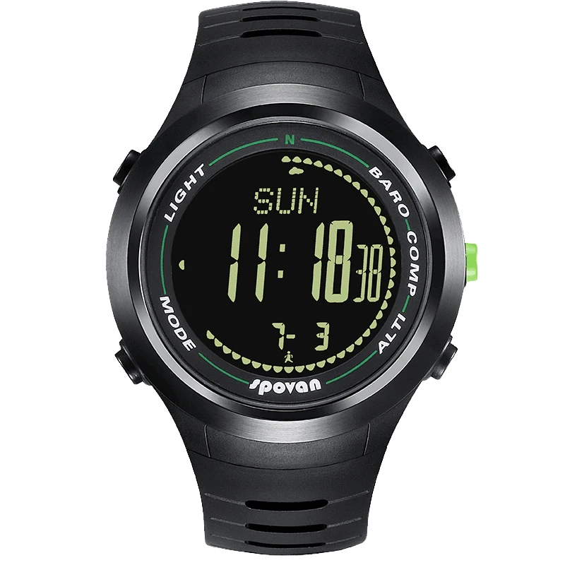 Spovan 50 м водонепроницаемый светодиодный цифровые часы для мужчин открытый бизнес Смарт-часы спортивные 3D шагомер компас погоды - Цвет: Black luster black