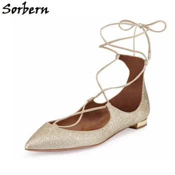 

Sorbern Gold Flat Women Shoes Ankle Strap Pointed Toe Ladies Flats Shoes For Woman Size 12 Womens Shoescustom Color