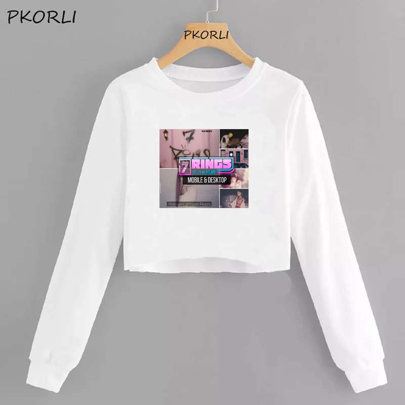 12 Ариана Гранде кроп повседневные худи и свитшоты подсластитель Crewneck Толстовка Осень 7 колец Женская Толстовка Harajuku Толстовка - Цвет: 12