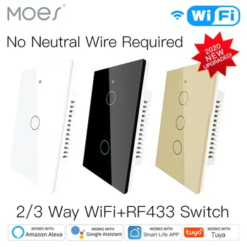 

NEW WiFi Smart Light Switch RF433 No Neutral Wire Single Fire Smart Life Tuya App Control Works with Alexa Google Home 110V 220V