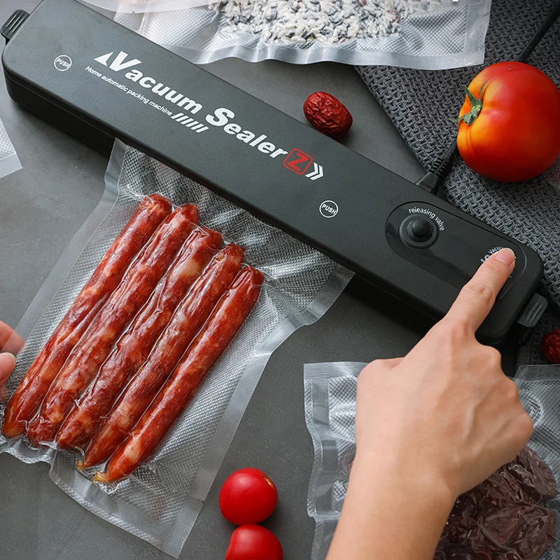 Máquina de envasado al vacío para el hogar, sellador al vacío de alimentos negro, 220V/110V, con 10 Uds. Gratis, bolsas de vacío de 17x25cm