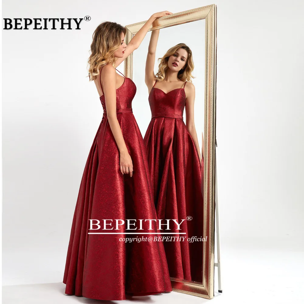 BEPEITHY Vestidos De Fiesta De Noche красное блестящее длинное вечернее платье, вечерние, элегантные, сексуальные, с высоким разрезом, вечерние платья для выпускного вечера